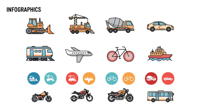 Collection of various transportation icons and symbols.