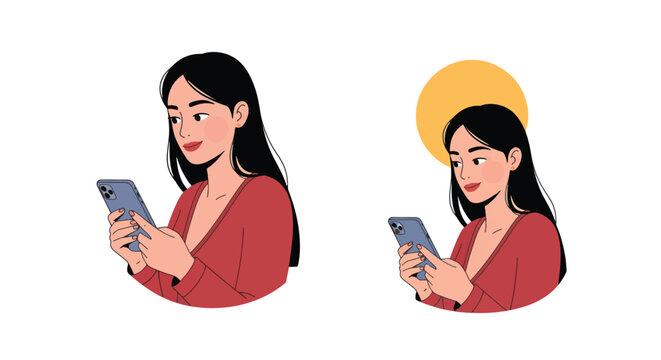 Woman in red sweater holding a tablet device.