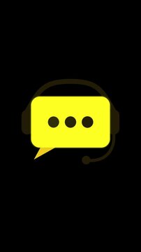 Customer support chat icon animation with headset and typing dots, service helpdesk chatbot symbol