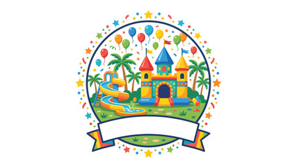 Fototapeta premium Colorful inflatable bounce castle and water slide for party