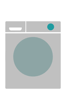 A minimalist clothes dryer with a circular window on a white background