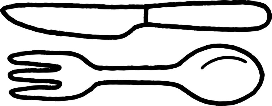 Cute hand drawn cutlery set fork knife and spoon doodle clipart