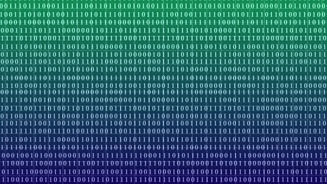  Binary Code on Digital dark Background. Rows of ones and zeros in a binary pattern create a digital data backdrop, symbolizing coding and information processing 4k video animation.