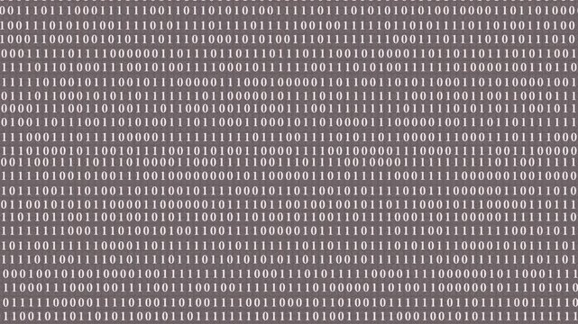 white Binary Code on Digital dark Background. Rows of ones and zeros in a binary pattern create a digital data backdrop, symbolizing coding and information processing 4k video animation.