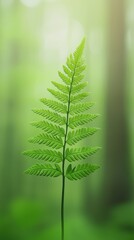 Obraz premium Minimalist green fern on soft blurred forest background, mobile wallpaper