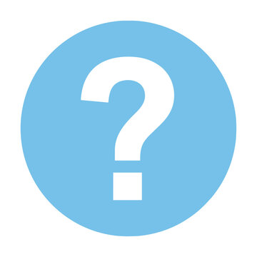 Bold white question mark icon centered inside a light blue circle on a white background minimal graphic design concept