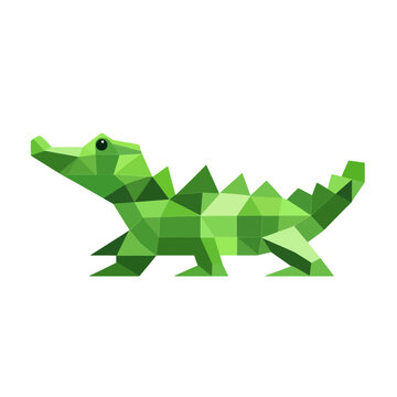Green geometric alligator illustration isolated on white background