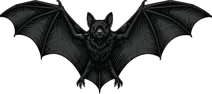 Black bat flying with spread wings