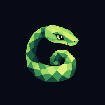 Green polygonal snake coiled on dark background