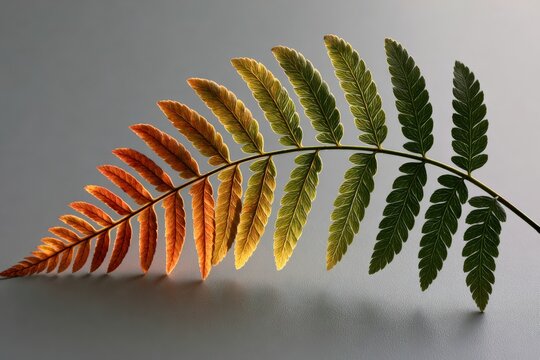 Fern frond transitioning to autumn colors with vibrant edges