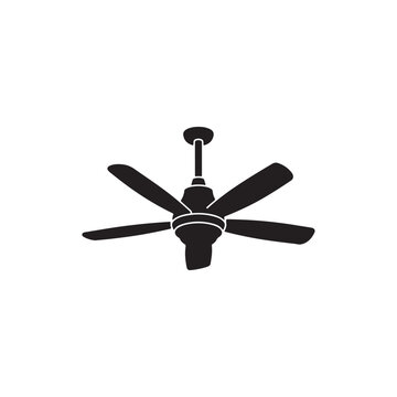 Ceiling fan vector silhouette icon isolated on white background.