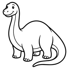 Fototapeta premium Cute Brontosaurus Dinosaur Coloring Page Black and White Vector Line Art for Kids Printable Educational Activity