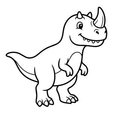 Cute Ceratosaurus Dinosaur Coloring Page Black and White Vector Line Art for Kids Printable Educational Activity