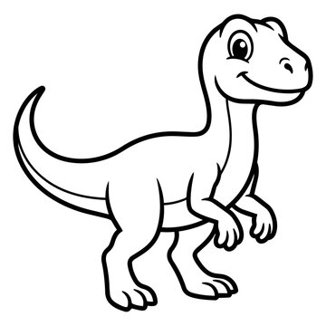 Cute Eoraptor Dinosaur Coloring Page Black and White Vector Line Art for Kids Printable Educational Activity