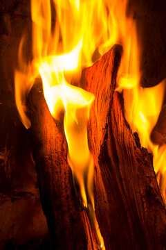 Fire burning in a fireplace. Abstract art from fire.