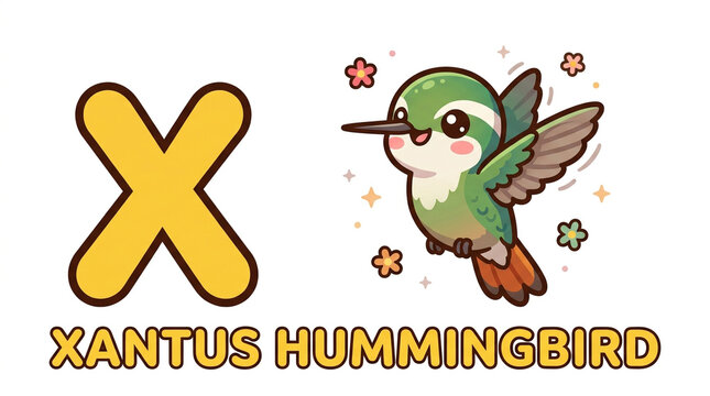 Xantus Hummingbird Animal Alphabet Character Educational Illustration