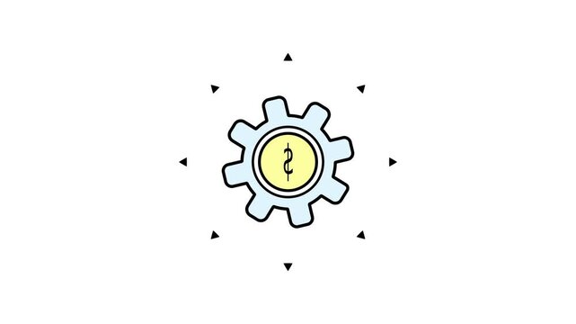 Animated Gear Cog with Dollar Symbol Icon Loop in Ultra HD 4K Stock Footage Seamless Loop