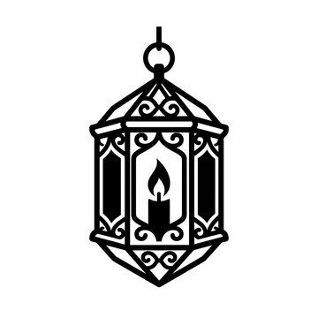 Decorative hanging lantern icon with candle flame silhouette
