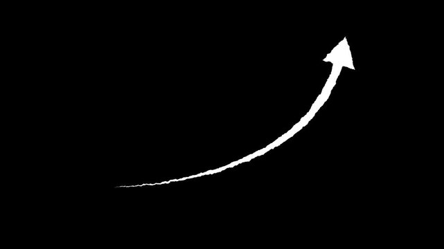 Animation of business graph with up arrow. hand drawn red arrow on black background