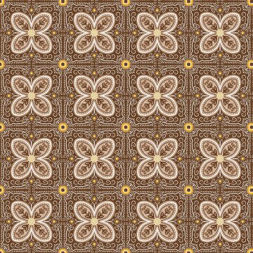 seamless pattern with floral elements, Traditional Indonesian Batik Kawung seamless pattern vector background with elegant brown and yellow colors for modern textile and cultural design
