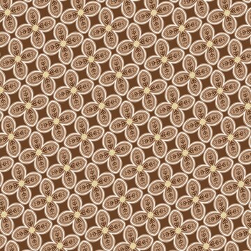 Diagonal Indonesian batik Kawung seamless pattern vector in brown and white color background for fabric print, textile, and packaging design