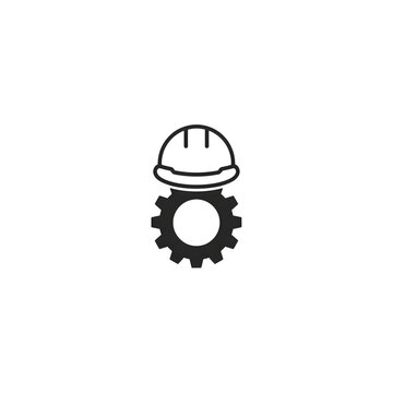 Modern construction logo with safety helmet and gear Icon vector