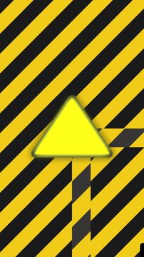 Looped warning frame animation with yellow and black diagonal stripes