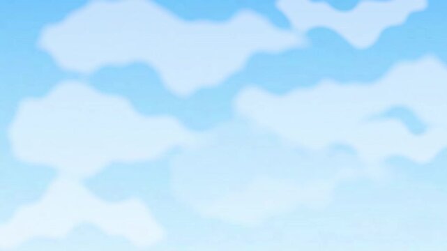 Smooth sky background animation of soft white cartoon clouds moving slowly across a bright blue 