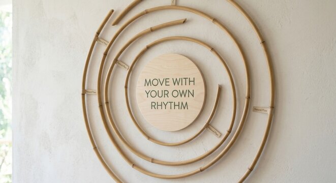 Circular Bamboo Arcs and Wood Disc with Motivational Message