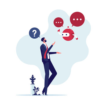 Businessman using AI to answer a question, businessman gives a prompt to a chat bot, uses a virtual assistant for work to answer a question, artificial intelligence