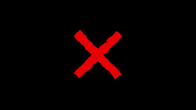 Red cross mark animation, 4k loopable icon. wrong mark animation, red x symbol for motion graphic.