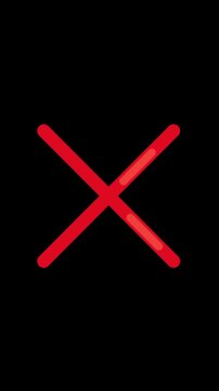 Red cross icon animation showing rejection, wrong decision, cancel symbol on transparent background