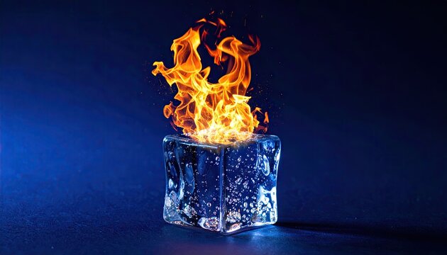 Tall yellow flame rising from melting ice