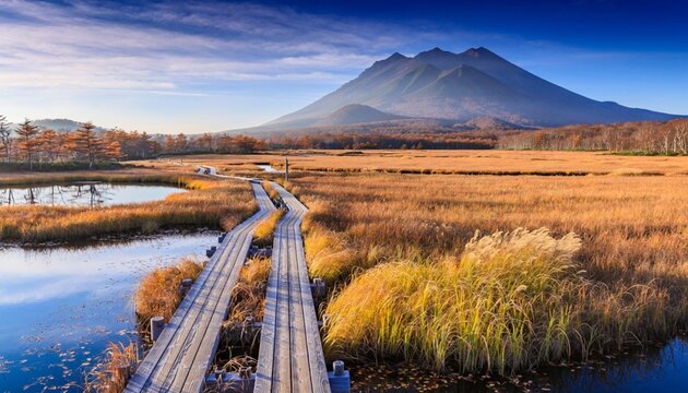秋色に染まる尾瀬ヶ原の木道と至仏山の絶景