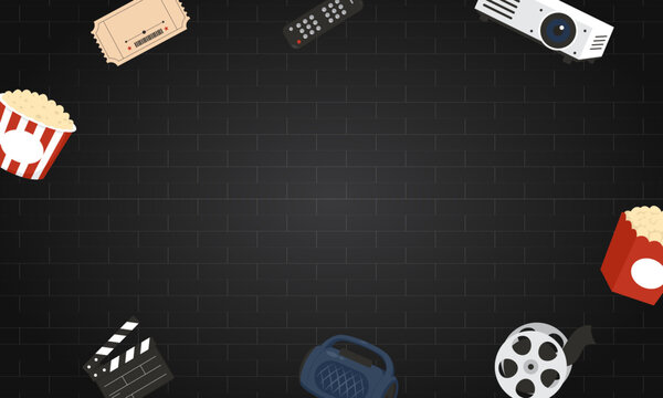 Home Movie Night Background with Entertainment Elements Flat Illustration