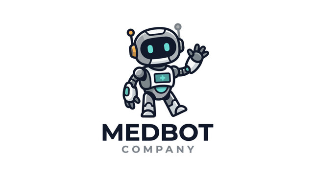 Friendly cute medical robot character mascot logo design.