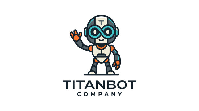 Friendly robot mascot logo for Titanbot company technology branding.