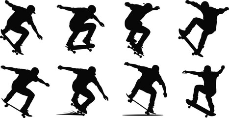 Skateboarder Silhouette Collection with Freestyle Tricks and Dynamic Extreme Sports Action Poses © Arifa