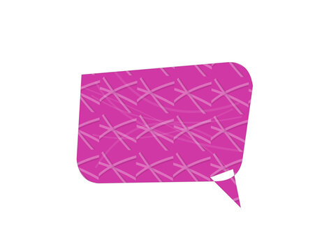 Pink speech bubble icon with a simple cross pattern