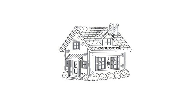 Small house with chimney and roof.