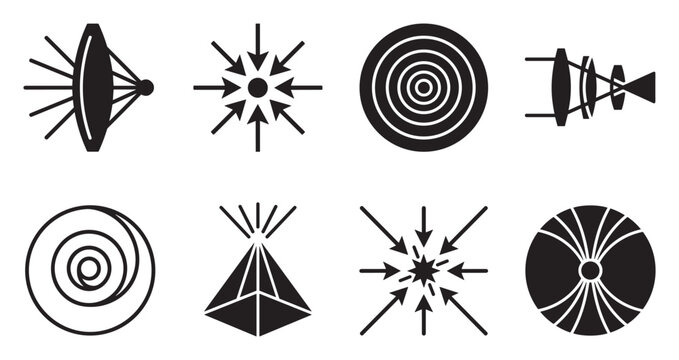 Abstract geometric shapes representing energy convergence and focus points.