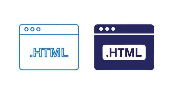 Html document file format vector icon set: Clipart, sticker - icon set - Line and glyph solid icon and logo template 