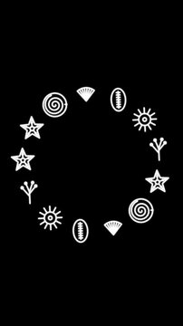 Summer sea shells marine icons rotating circle animation white outline ocean elements