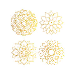 Fototapeta premium Golden Mandala Flower Vector Line Art Set