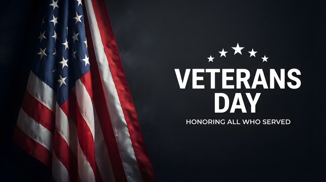 Veterans day background with a waving american flag against a dark textured wall for patriotic holiday celebration