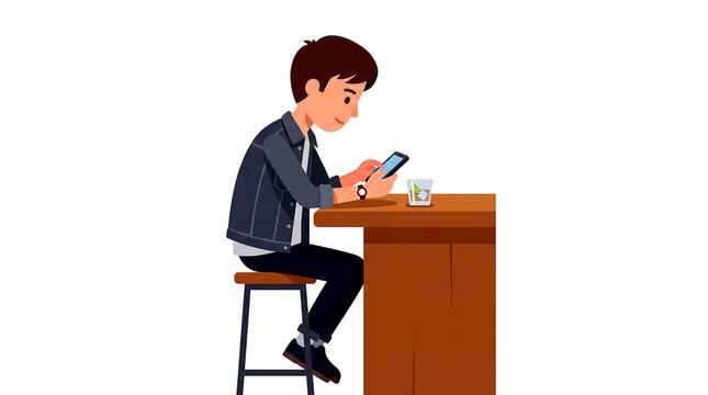 Young man sitting at bar counter using smartphone