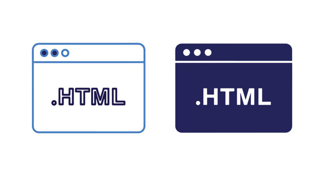 Html web browser page vector icon set: Glyph and solid icon set - Icon vector - logo icons. Blue, Black and white icons
