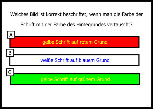 r&auml;tsel L&ouml;sung Antwort B wei&szlig;e Schrift auf blauem Grund