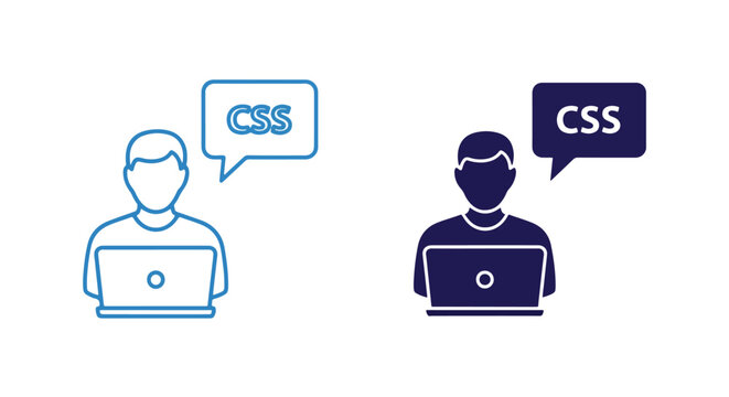Developer coding with css vector icon set: Clipart, sticker - icon set - Line and glyph solid icon and logo template 