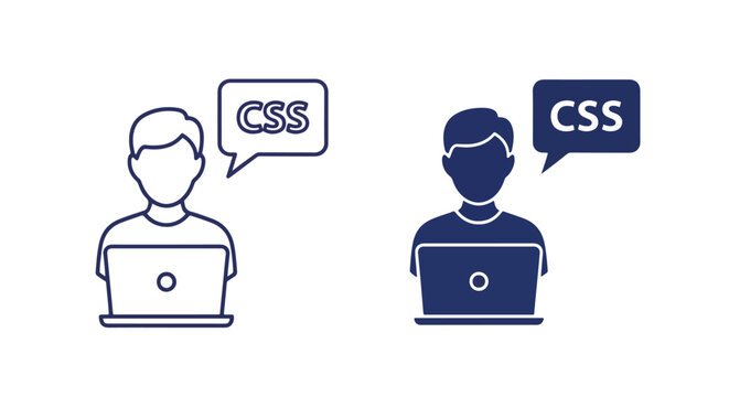 Person coding with css vector icon set: Glyph and solid icon set - Icon vector - logo icons. Blue, Black and white icons